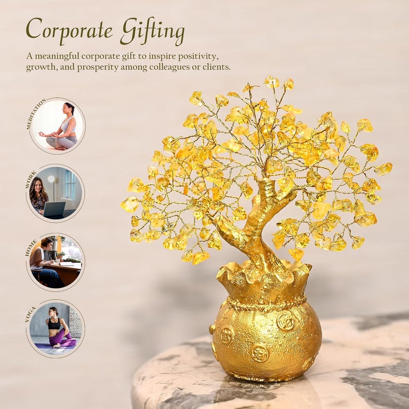 Crocon Lucky Feng Shui Citrine Tree – Crystal Tree of Life with Gold Base | Bonsai Money Tree for Prosperity, Positive Energy & Abundance | Healing Gemstone Home Decor & Rakhi Gift (7x3 Inch) - Image 3