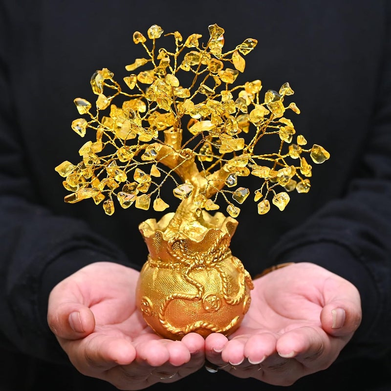 Crocon Lucky Feng Shui Citrine Tree – Crystal Tree of Life with Gold Base | Bonsai Money Tree for Prosperity, Positive Energy & Abundance | Healing Gemstone Home Decor & Rakhi Gift (7x3 Inch) - Image 5
