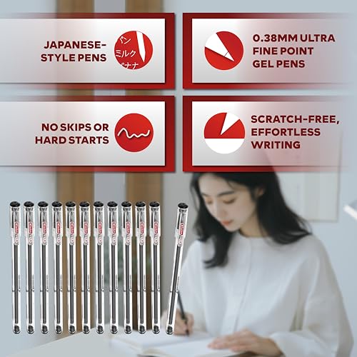 XFasten Extra Fine Point Pens 0.38mm 24-Pack Japanese-Style Fine Tip Gel Ink Ballpoint Pen Black, Smooth Ink Flow, Smudge-Free, Quick-Drying, No Smear for Journaling, Note-Taking, Office, and School - Image 2