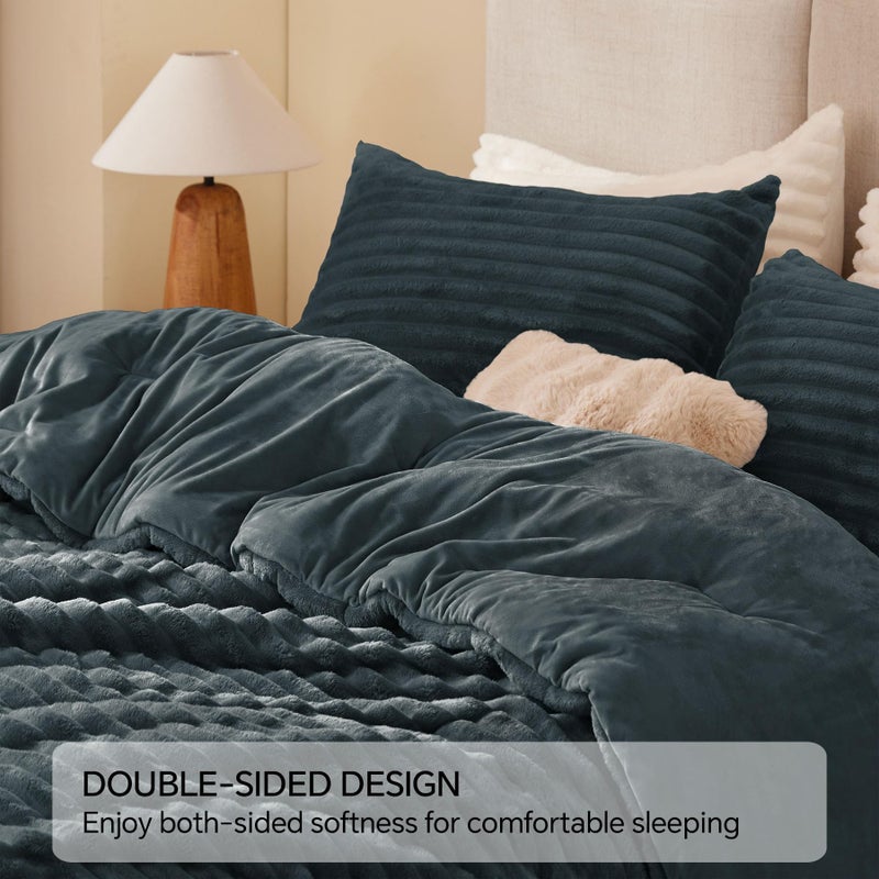 BEDELITE Fleece King Comforter Set -Super Soft & Warm Fluffy Dark Grey Bedding, Luxury Fuzzy Heavy Bed Set for Winter with 2 Pillow Cases - Image 5