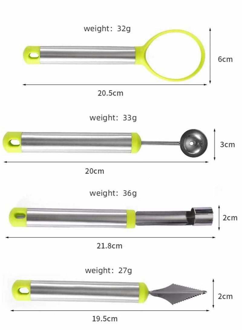 Fruit Tool Set, Melon Baller, Fruit Corer, Fruit Scoop, Fruit Carving Knife, 4 pcs Food Grade Stainless Steel Kitchen Helper Set