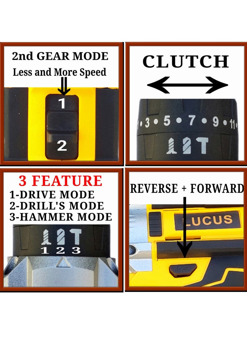 LUCUS Impact Cordless Drill 12V Set with 2 Lithium Ion Batteries - Image 5