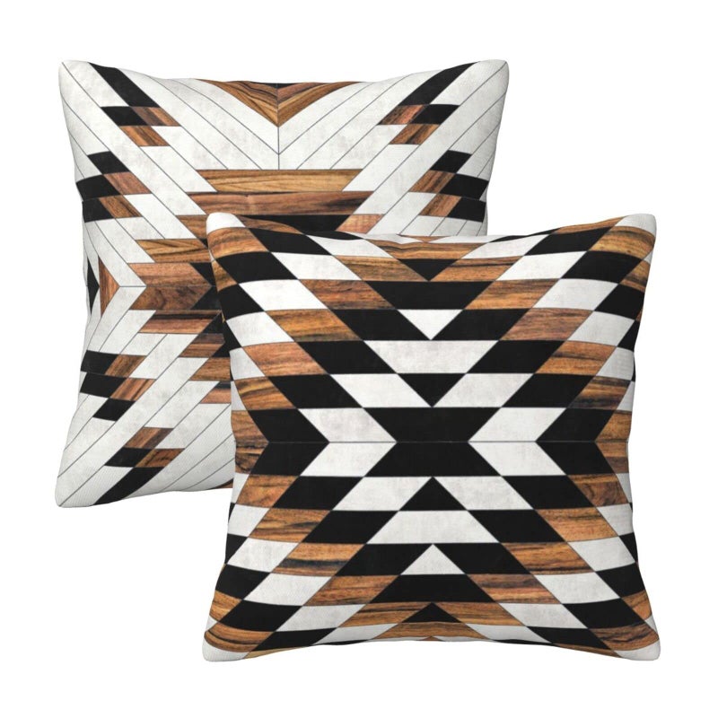 Poream Tribal Aztec Western Wooden Native American Indian Farmhouse Throw Pillow Covers 18x18 in Pillow Case Soft Cushion Pillow Covers Set of 2 for Sofa Bed Bedroom Living Room Home Decor - Image 1