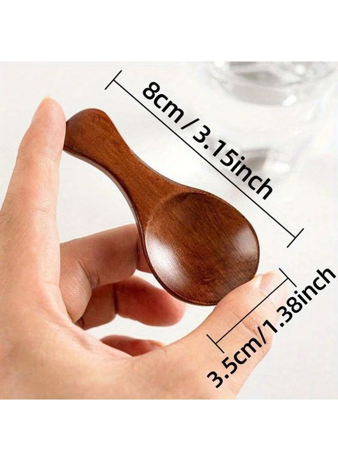 Brown Mini Wooden Spoons 4pcs Small Spice Sugar Coffee Tea Scoop Kitchen Gadgets - Image 2