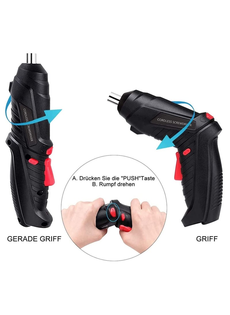 SKY-TOUCH - Electric Screwdriver Set, 47 in 1 USB Rechargeable Gun with Twistable Handle, 3.6 V Drill Bits Set With Built-In Led, 1800 Mah Black - Image 1