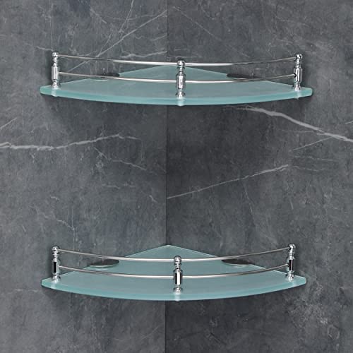 FORTUNE Glass Corner Shelf/Bathroom Shelf/Multipurpose Shelf/Living Room Corner Shelf/Wall Mount Bathroom Shelves (Frosted) (9 x 9 Inch) - (Pack of 2) - Image 2