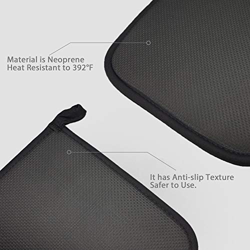 YEKOO Cotton and Neoprene Oven Pads Pot Holder with Pocket 8"x8.5" Dual-Function Hot Pad Set for Finger Hand Wrist Protection Heat Resistant to 428°F Black - Image 3