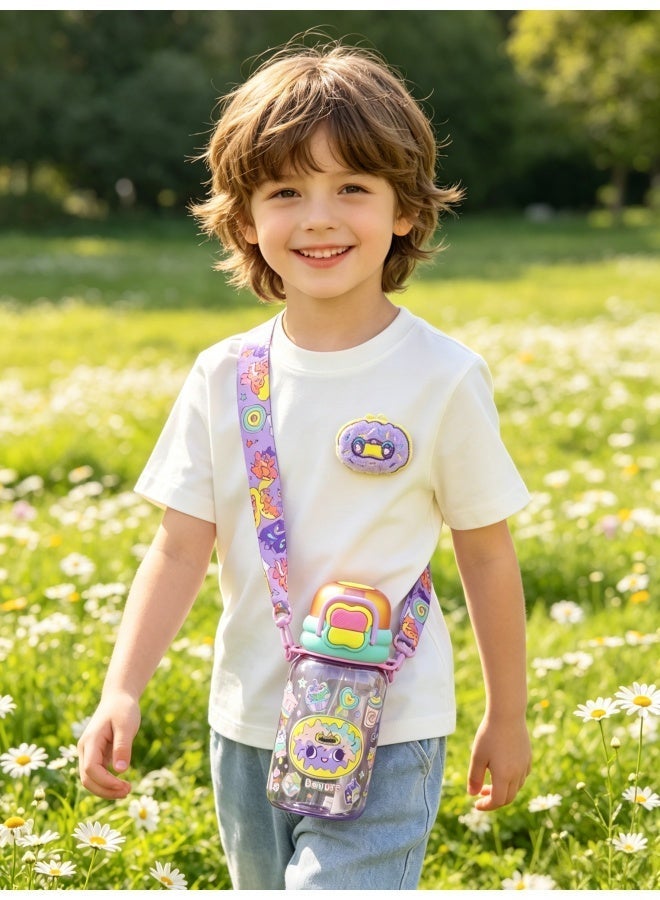 Five dream house 600ML Fun Donut Kids Water Bottle For School, Sippy Cup with Straw, Dual Drink Design with Free Magnetic Plush Toy Brooch - Image 2