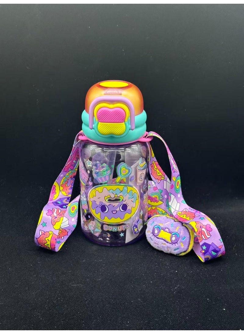 Five dream house 600ML Fun Donut Kids Water Bottle For School, Sippy Cup with Straw, Dual Drink Design with Free Magnetic Plush Toy Brooch - Image 3