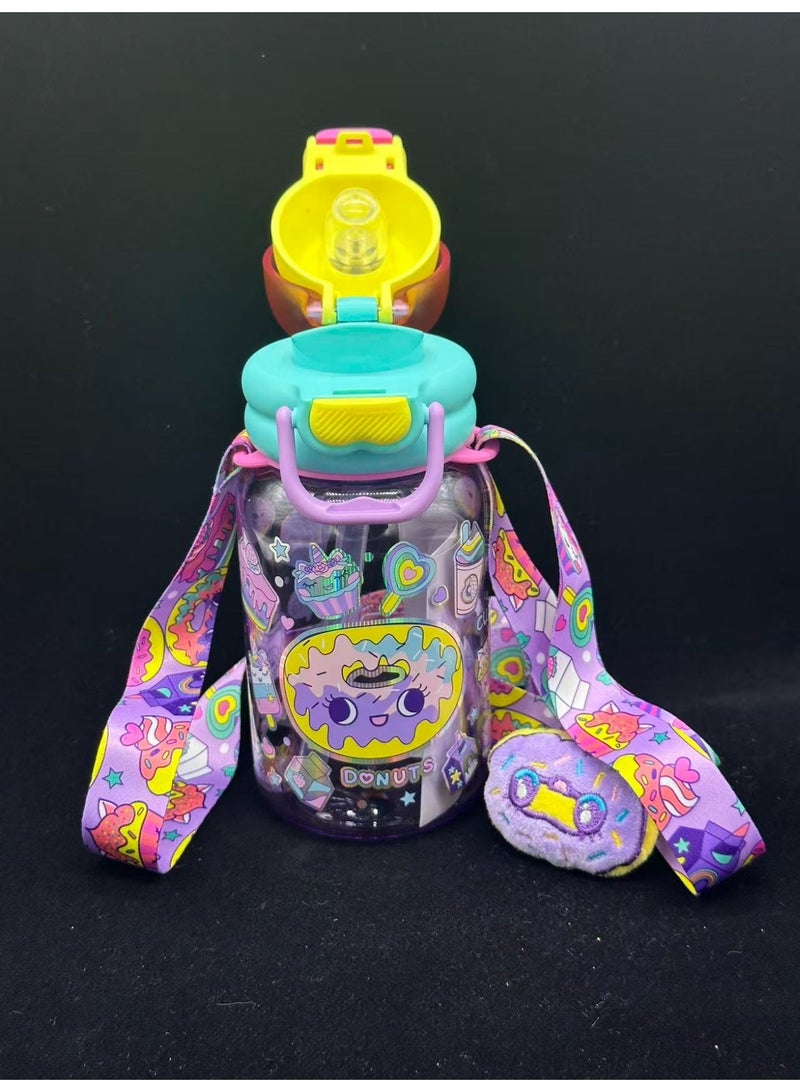 Five dream house 600ML Fun Donut Kids Water Bottle For School, Sippy Cup with Straw, Dual Drink Design with Free Magnetic Plush Toy Brooch - Image 5