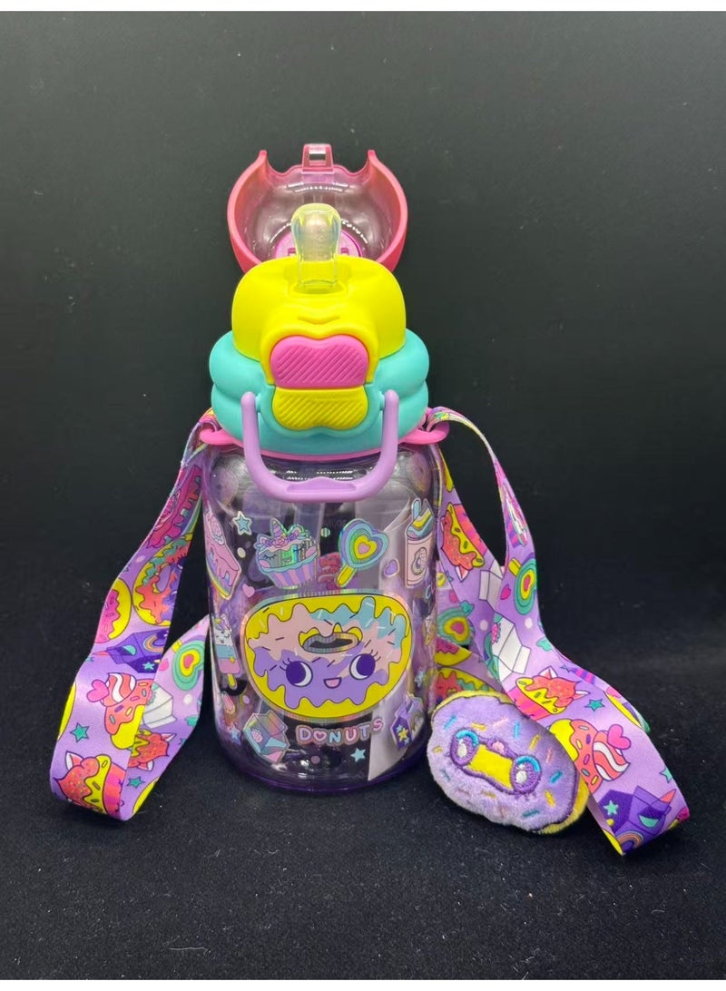 Five dream house 600ML Fun Donut Kids Water Bottle For School, Sippy Cup with Straw, Dual Drink Design with Free Magnetic Plush Toy Brooch - Image 4