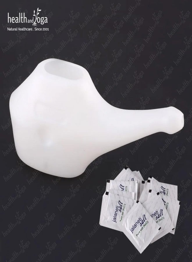 SoulGenie HealthAndYoga® QwikFlo Plastic Neti Pot (White-200 ml) + HealthAndYoga® Jala Neti Salt Sachets (Pack of 10)- For Blocked Nose, Cold & Headaches- Complete Saline Nasal Wash Yoga Detox Travel Kit - Image 5