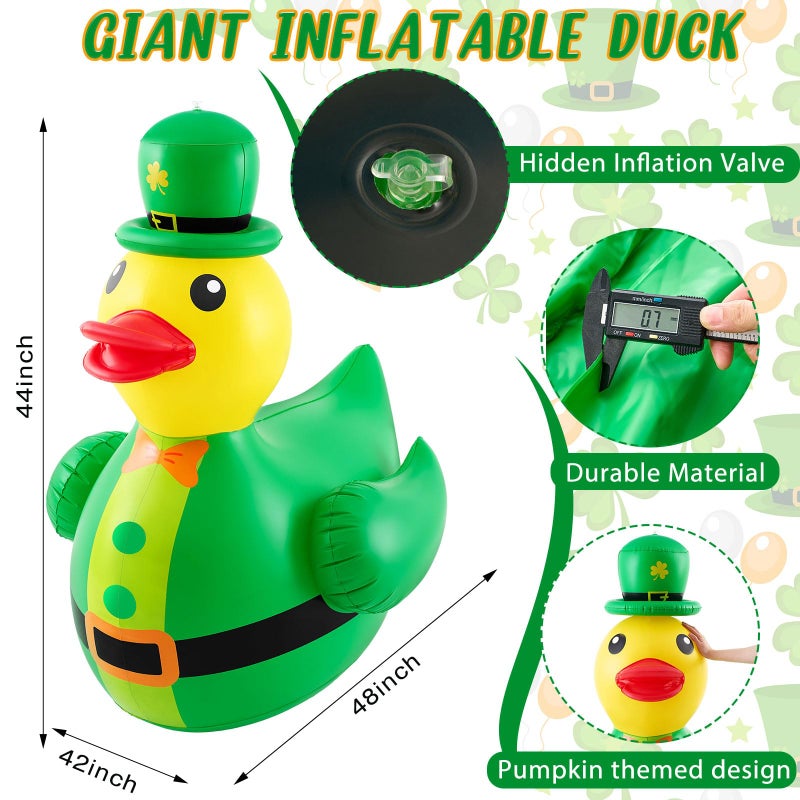 Hungdao 1 Pc 4 ft St. Patrick's Day Inflatable Duck Giant Blow up Rubber Duck with Lucky Shamrock Hat for St. Patrick's Day Golf Cart Parade Outdoor Yard Lawn Decorations (Air Pump Not Included) - Image 4