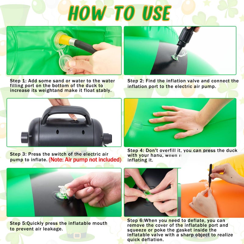 Hungdao 1 Pc 4 ft St. Patrick's Day Inflatable Duck Giant Blow up Rubber Duck with Lucky Shamrock Hat for St. Patrick's Day Golf Cart Parade Outdoor Yard Lawn Decorations (Air Pump Not Included) - Image 2