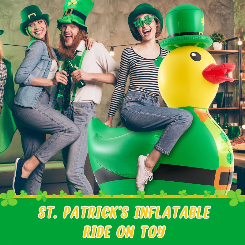 Hungdao 1 Pc 4 ft St. Patrick's Day Inflatable Duck Giant Blow up Rubber Duck with Lucky Shamrock Hat for St. Patrick's Day Golf Cart Parade Outdoor Yard Lawn Decorations (Air Pump Not Included) - Image 3