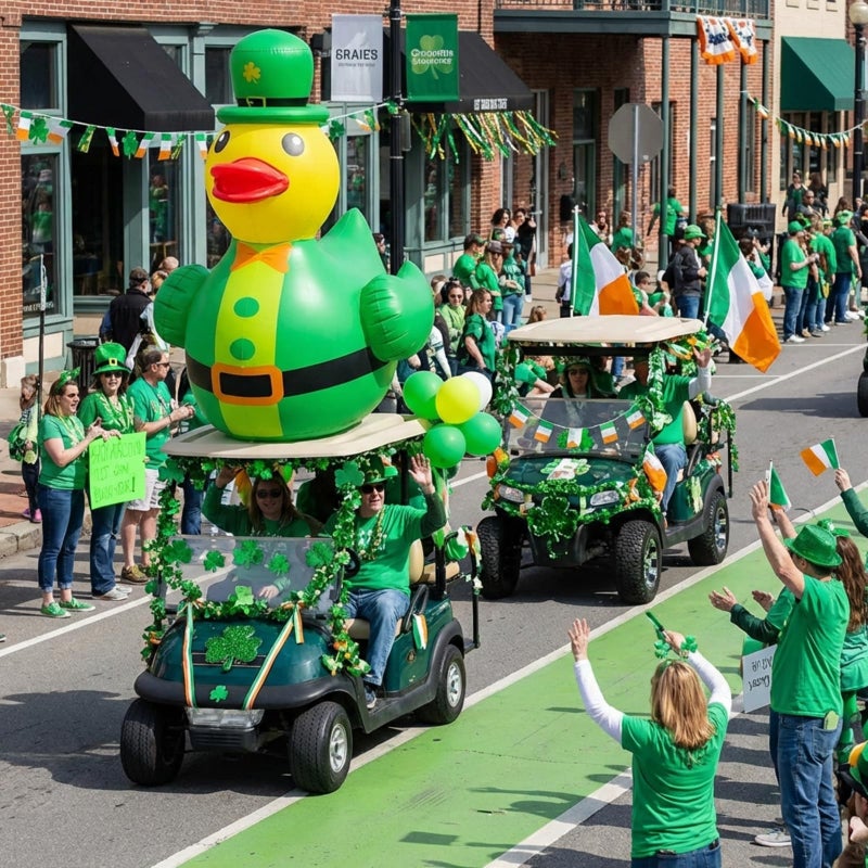 Hungdao 1 Pc 4 ft St. Patrick's Day Inflatable Duck Giant Blow up Rubber Duck with Lucky Shamrock Hat for St. Patrick's Day Golf Cart Parade Outdoor Yard Lawn Decorations (Air Pump Not Included) - Image 5