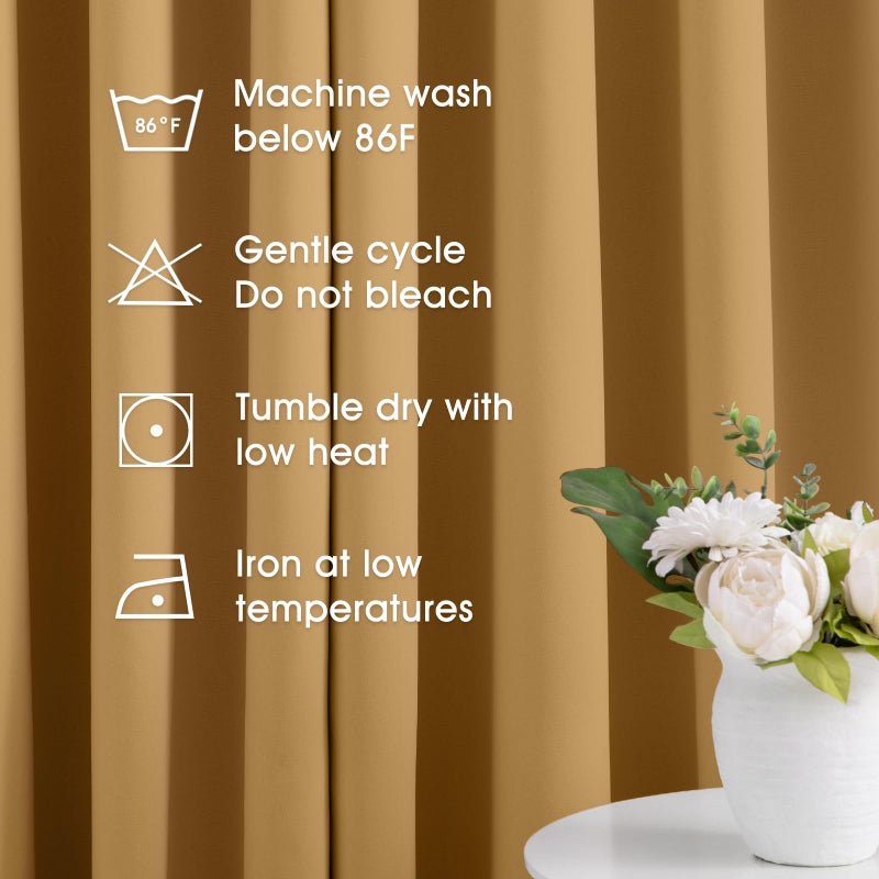 HOMEIDEAS ستائر هوم إيديا الذهبية المعتمة لغرفة النوم 52 × 63 بوصة طول 2 مجموعة من الألواح ستائر معتمة لغرفة النوم، ستائر نافذة عازلة للصوت حرارية مع حلقات للغرفة المعيشية - Image 5