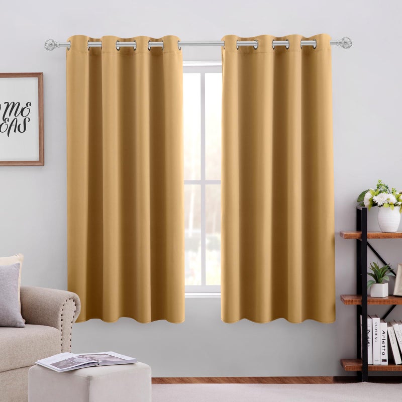 HOMEIDEAS ستائر هوم إيديا الذهبية المعتمة لغرفة النوم 52 × 63 بوصة طول 2 مجموعة من الألواح ستائر معتمة لغرفة النوم، ستائر نافذة عازلة للصوت حرارية مع حلقات للغرفة المعيشية - Image 1