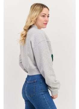 ESPRIT Women V Neck Long Neck Long Sleeve Graphic Sweatshirt, Grey Combo  - Image 2