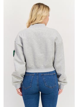 ESPRIT Women V Neck Long Neck Long Sleeve Graphic Sweatshirt, Grey Combo  - Image 3
