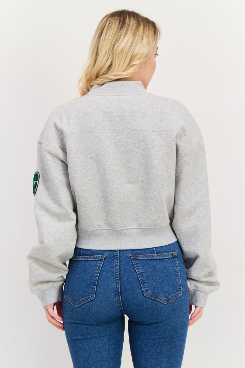 ESPRIT سويت شيرت جرافيك بأكمام طويلة وفتحة عنق على شكل V للنساء، مزيج رمادي - Image 3