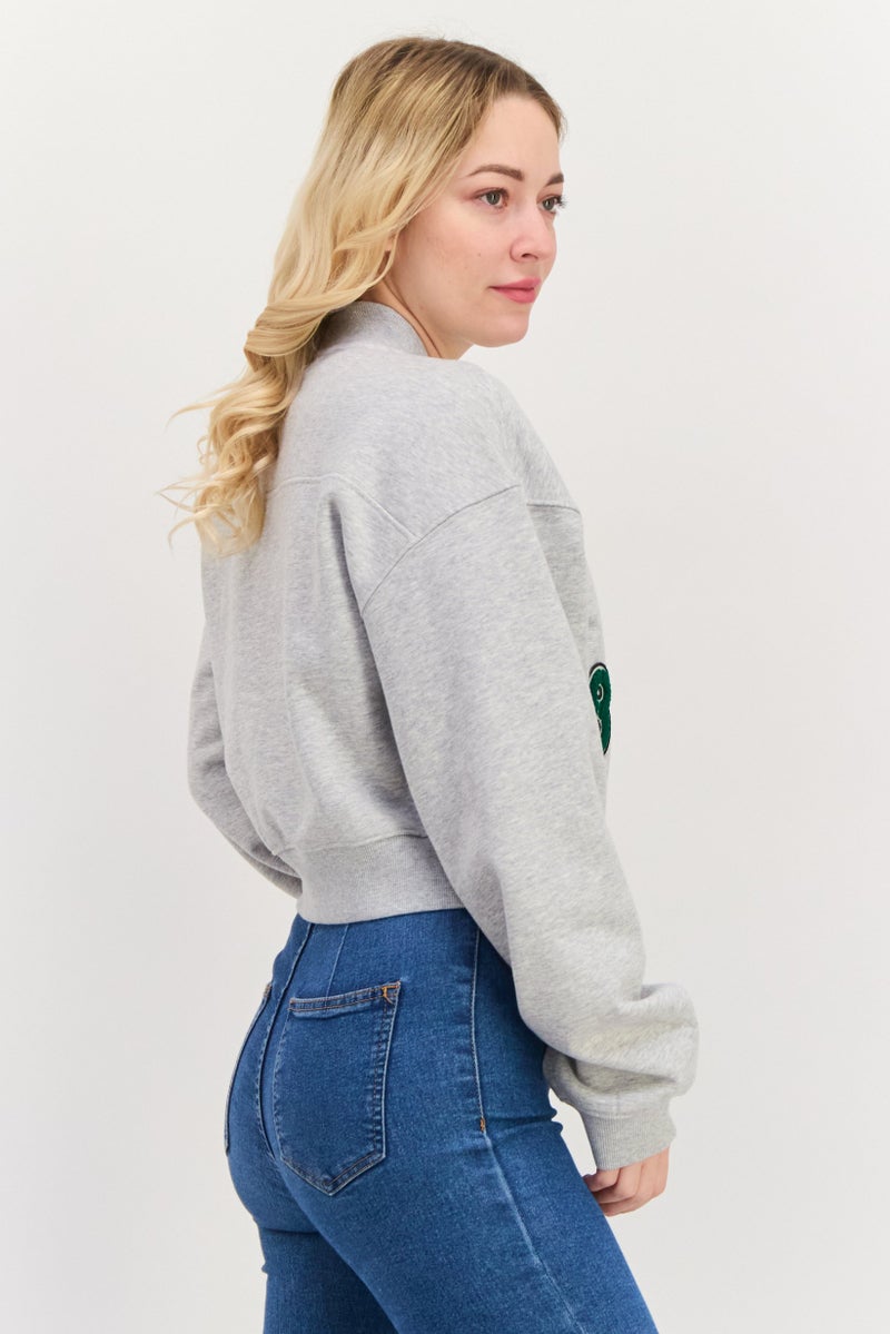 ESPRIT سويت شيرت جرافيك بأكمام طويلة وفتحة عنق على شكل V للنساء، مزيج رمادي - Image 2