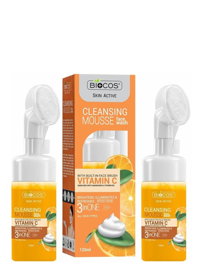 BIOCOS COSMETICS غسول وجه فيتامين سي من بيكوس مع الألوة فيرا وفيتامين ب5، منظف مرطب للوجه، 120 مل، عبوة من 2 - Image 1