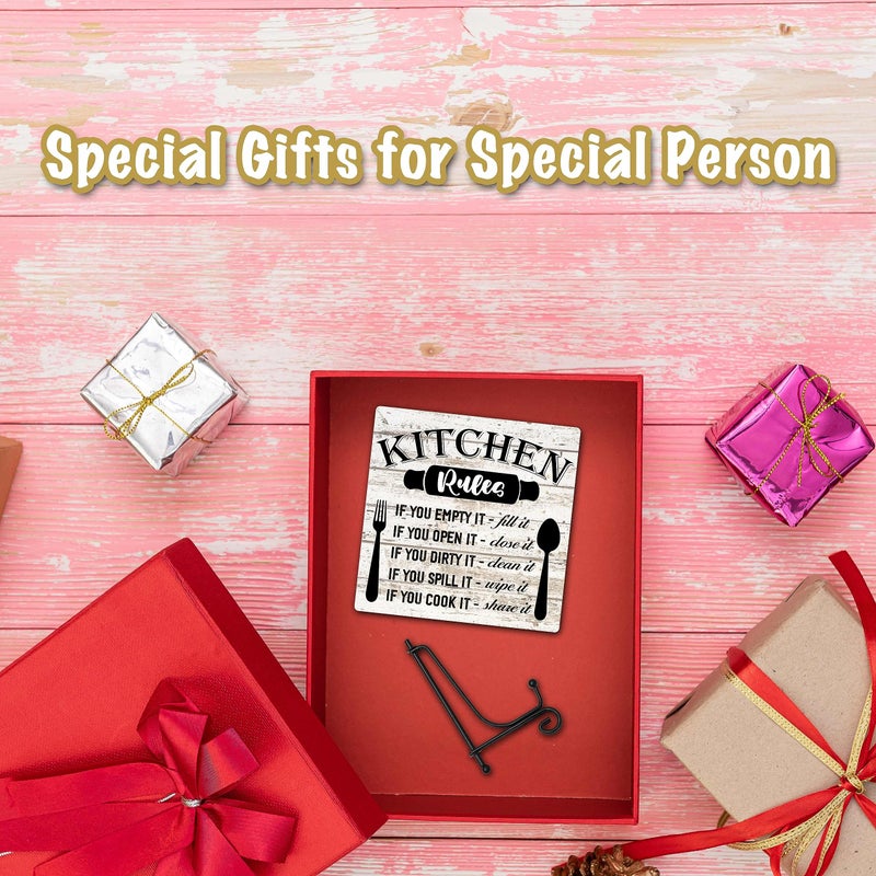 DETIHO Rustic Wood Plaque with Stand - Kitchen Decor - Kitchen Rules Wood Sign - Idea Wooden Decor for Home Living Room Dining Room Shelf Table Decoration (31) - Image 4