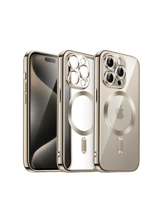 جي تيك حافظة JETech ناعمة وشفافة لهاتف iPhone 15 Pro Max مقاس 6.7 بوصة، حماية كاملة لعدسة الكاميرا، متوافقة مع الشحن اللاسلكي MagSafe، غطاء هاتف TPU مطلي بالكهرباء مقاوم للصدمات (تيتانيوم طبيعي) - Image 1