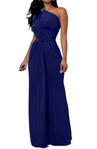 Memoriesea Women's Elegant Sleeveless One Shoulder Bodycon Evening Cocktail Maxi Dress RoyalBlue - Image 1