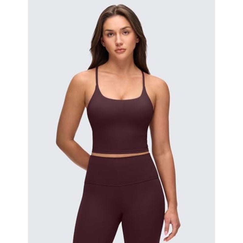 تيشيرتات بأكمام قصيرة من Butterluxe Twist Cross Back للنساء – حمالات قابلة للتعديل مزودة بوسادات، حمالات رياضية طويلة لليوغا - Image 2