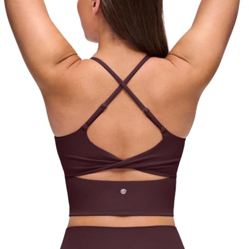 تيشيرتات بأكمام قصيرة من Butterluxe Twist Cross Back للنساء – حمالات قابلة للتعديل مزودة بوسادات، حمالات رياضية طويلة لليوغا - Image 5