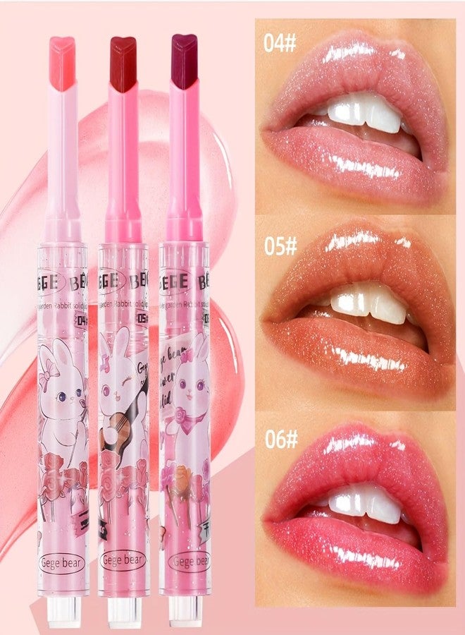 Gege Bear 3-in-1 Lip Gloss Set - Glossy Hydration, Heart-Shaped Design, and Rich Color in Every Click for Pout-Perfect Lips! (Set B - #4,#5,#6, Pack of 3) - Image 3