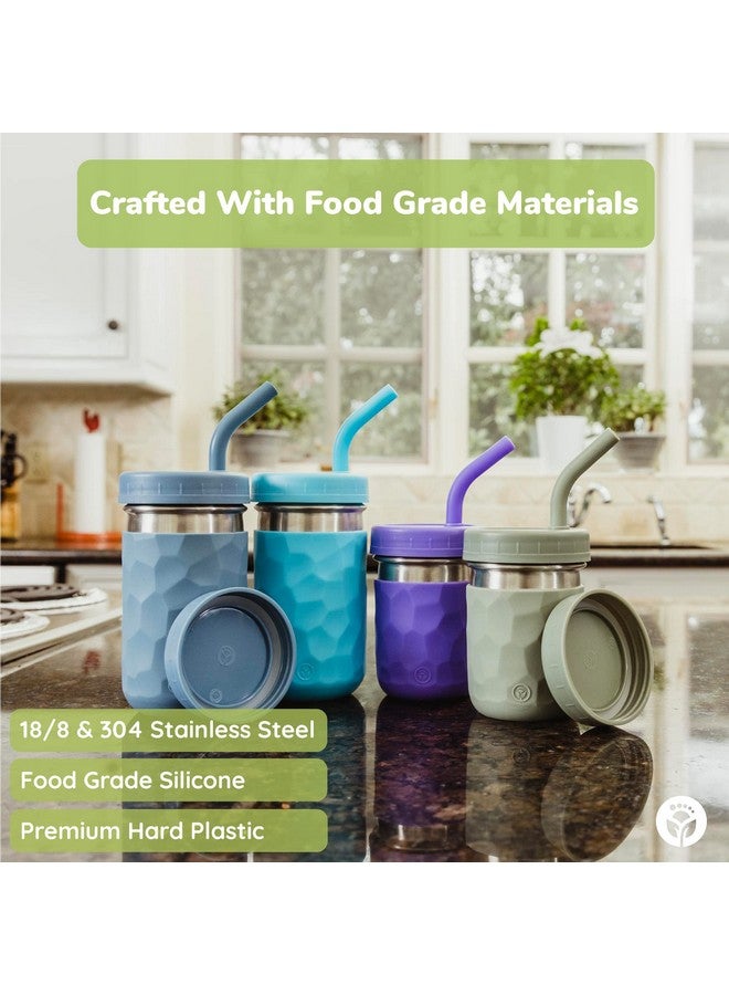 WeeSprout 2In1 Drinking Cups For Kids Stainless Steel Cups For Smoothies Silicone Straws With Straw Stoppers Premium Plastic Twist Lids Easygrip Sleeves Set Of 4 Dishwasher Safe Kid Cups - Image 2