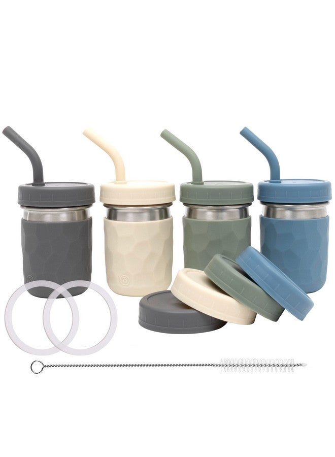 WeeSprout 2In1 Drinking Cups For Kids Stainless Steel Cups For Smoothies Silicone Straws With Straw Stoppers Premium Plastic Twist Lids Easygrip Sleeves Set Of 4 Dishwasher Safe Kid Cups - Image 1