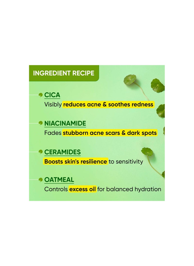 Cica + Niacinamide Oil-Free Face Moisturizer For Calm, Acne Free Hydrated Skin Fades Acne Scars & Dark Spots, Soothes Redness & Irritation | For Oily, Acne Prone & Sensitive Skin | 60Ml