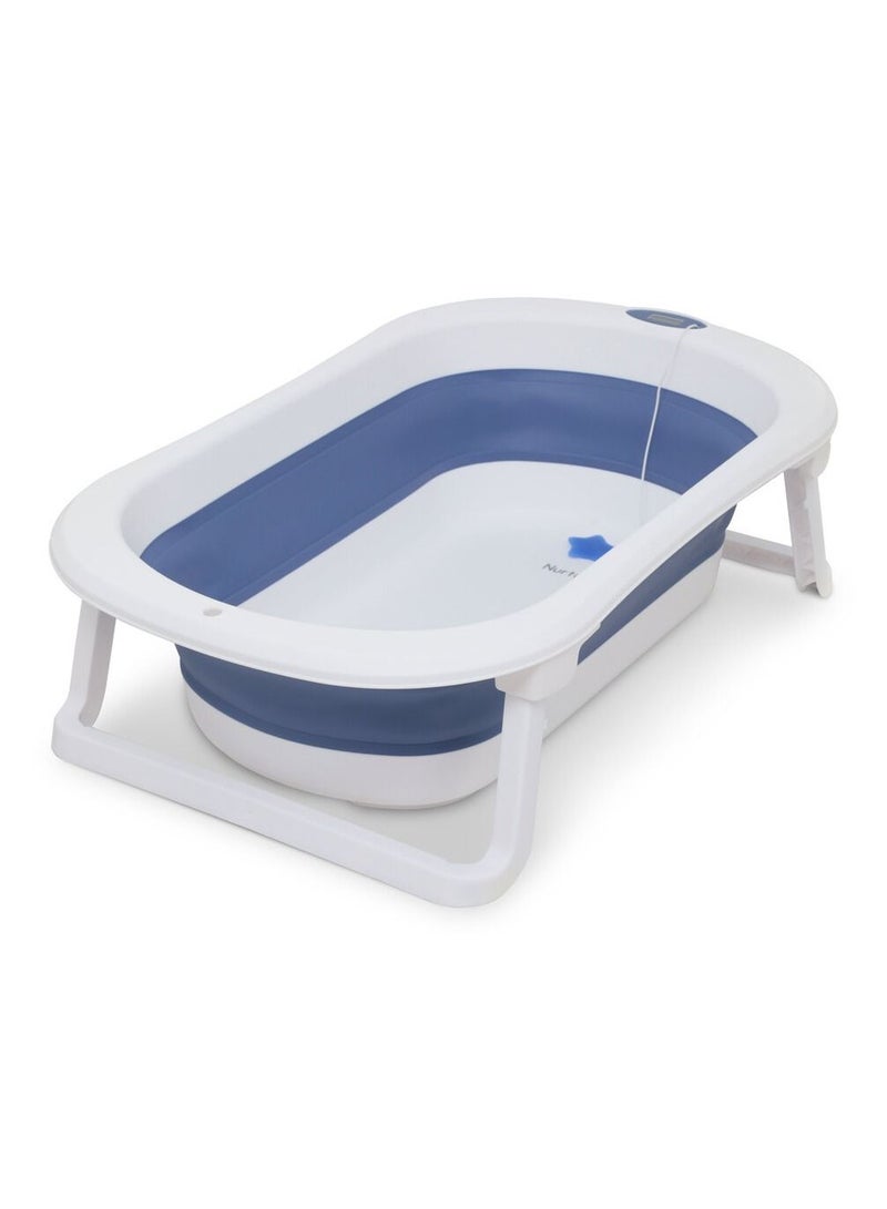 Nurtur Foldable Baby Bathtub with Digital temperature display  Mini swimming pool bather for baby with Non slip design   Blue - Image 1