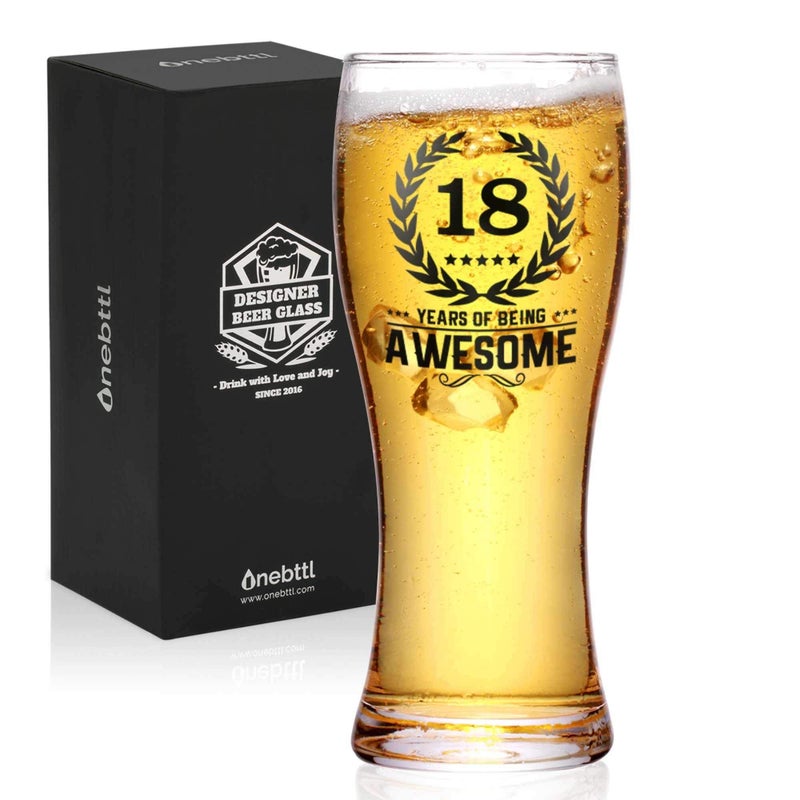 Onebttl 18th Birthday Gifts for Boys Men or Him  18 Years of Being Awesome  450ml15oz Beer Glass  18 Years Old Birthday Beer Glass Gifts for Son Grandson Nephew or Boyfriends
