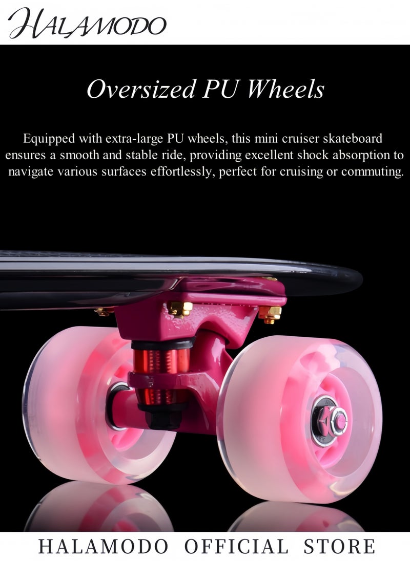 HALAMODO Skateboards Mini Cruiser Skateboard Retro Style Plastic Board Comes Complete for Kids Boys Youths Beginners Cruising Commuting Rolling Around  - Image 2