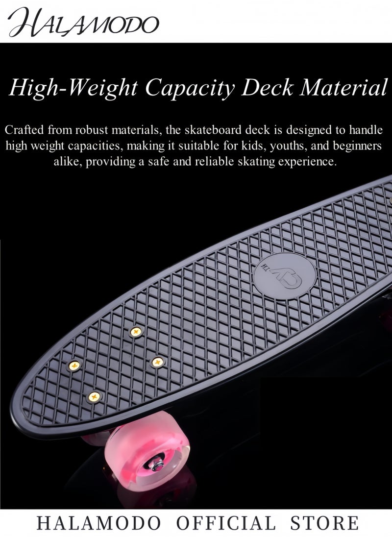 HALAMODO Skateboards Mini Cruiser Skateboard Retro Style Plastic Board Comes Complete for Kids Boys Youths Beginners Cruising Commuting Rolling Around  - Image 3