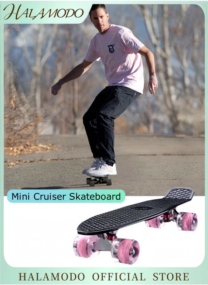 HALAMODO Skateboards Mini Cruiser Skateboard Retro Style Plastic Board Comes Complete for Kids Boys Youths Beginners Cruising Commuting Rolling Around  - Image 1