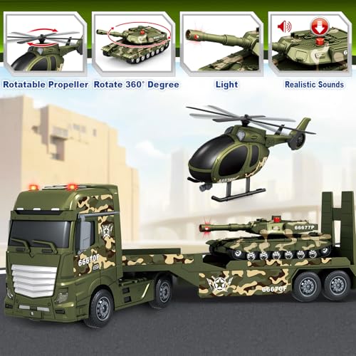 spring flower SpringFlower Toddler Boy Toys 3 in 1 Large Army Truck Toy with Helicoper and Tank Military Transport Truck Toy Christmas Birthday Gifts for Kids 3 4 5 6 Years Old - Image 5