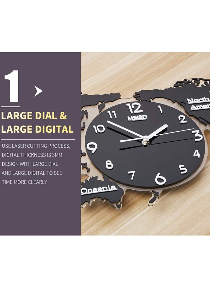 World Map Clocks,Large Wall Clocks Modern Design 3D Digital World Map Glow in Dark Hanging Clock Ultra Quiet Acrylic Watch(Normal,Medium)