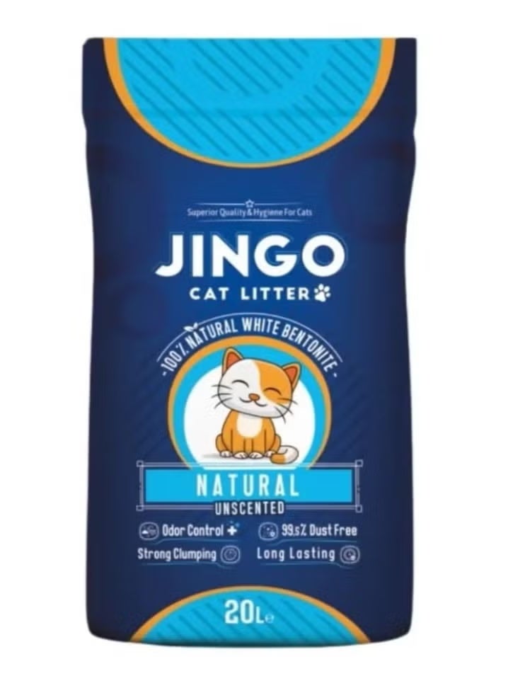 JINGO Sand dedicated to cat waste 20 liters 16 kg absorption and high-performance natural without smell suitable for sensitive cats