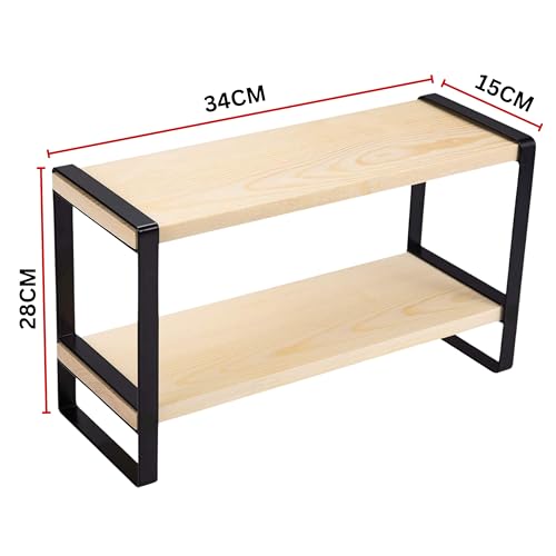 Decorlay Metal & Wooden Spice Rack Organizer Space Saver Step Shelf Counter-Top Storage For Kitchen, Tabletop, Floor Standing Bathroom, Office, And Cosmetics (Black + Beech, Two - Tier) - Image 3