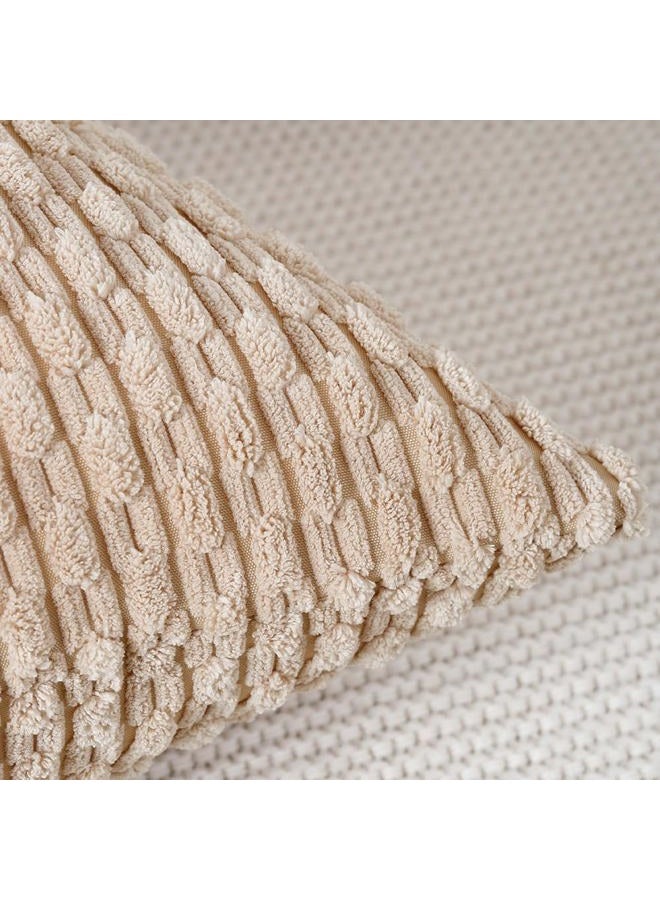 MADIZZ Pack of 2 Boho Striped Corduroy Throw Pillow Covers 12x20 Inch Beige Soft Decorative Cushion Cover for Bedroom Sofa Pillow Shell - Image 3