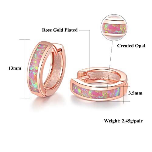 CiNily Huggie Earrings Pink Opal Hinged Hoop Earrings Rose Gold Plated Small Hoop Earrings for Women Cute Earrings - Image 2