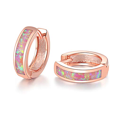 CiNily Huggie Earrings Pink Opal Hinged Hoop Earrings Rose Gold Plated Small Hoop Earrings for Women Cute Earrings - Image 1