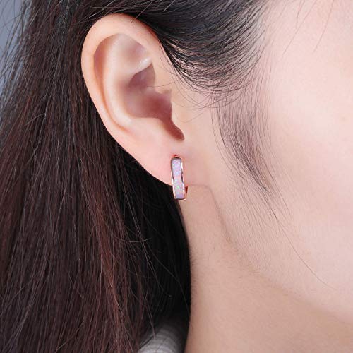 CiNily Huggie Earrings Pink Opal Hinged Hoop Earrings Rose Gold Plated Small Hoop Earrings for Women Cute Earrings - Image 3