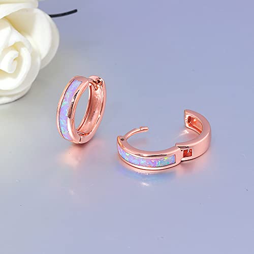 CiNily Huggie Earrings Pink Opal Hinged Hoop Earrings Rose Gold Plated Small Hoop Earrings for Women Cute Earrings - Image 4